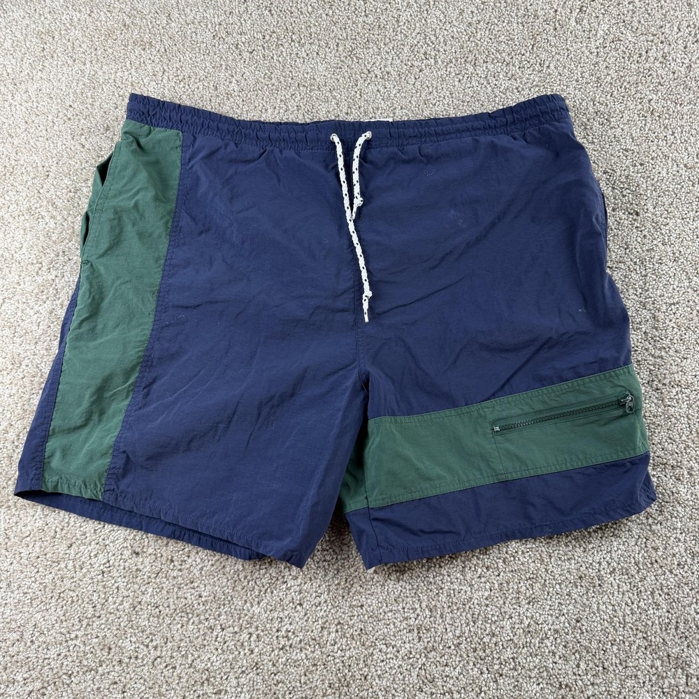 Vintage Athletic Works Swim Shorts Mens Large Colorblock Lined Trunks Zip